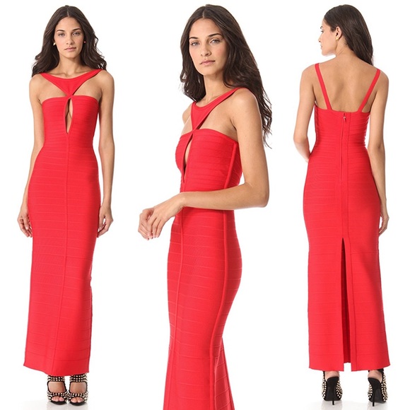 Herve Leger “Lola” Bandage Gown Coral Poppy Red M - Picture 2 of 4